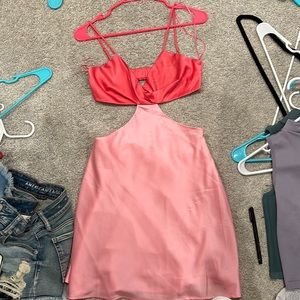 Two toned pink cut out dress silk material